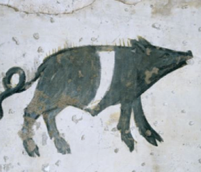 detail van een fresco in de kerk van Santa Maria in Vallo di Nera 